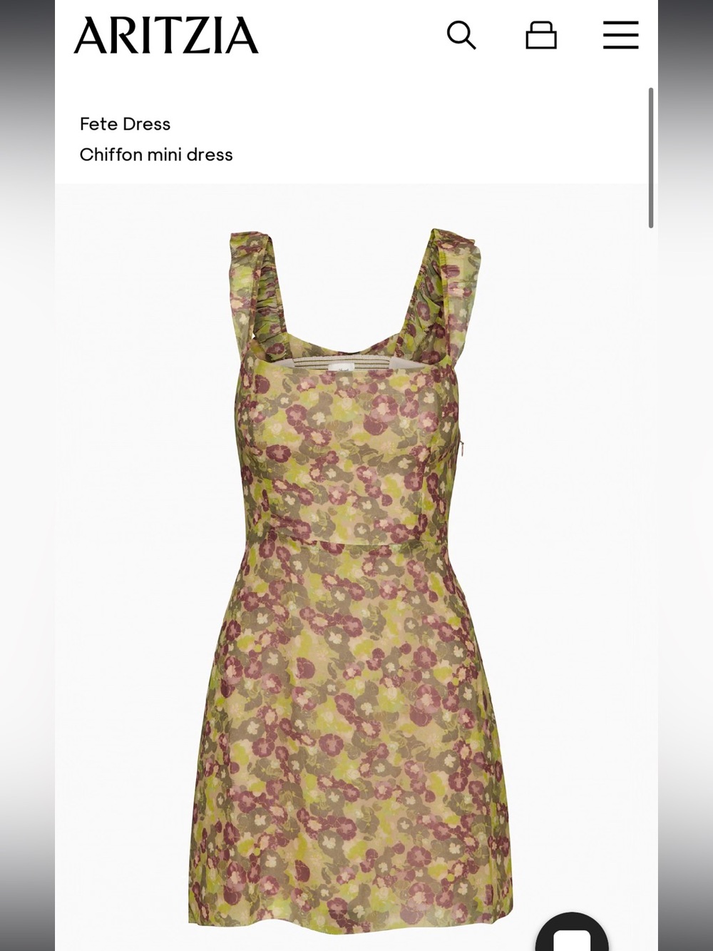 Aritzia Wilfred fete Chiffon Mini Dress in Olive & Rose
